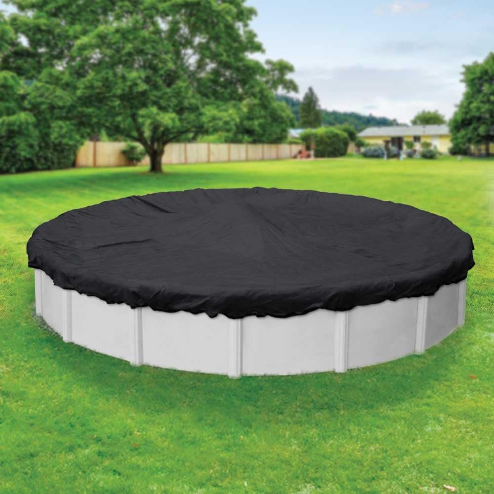 Robelle 30 ft Heavy Duty Mesh Black Winter Pool Cover for Above Ground Pools, 3 ft Overlap (33 ft Cover Size), 10 x 10 Scrim, 3.1 oz/yd2, 10-Year Warranty, Style: 3830