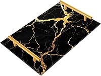 Vista 1 de Bandeja de tocador de mármol negro dorado para mostrador de baño, bandeja rectangular de mármol, bandejas decorativas de cocina, bandejas
