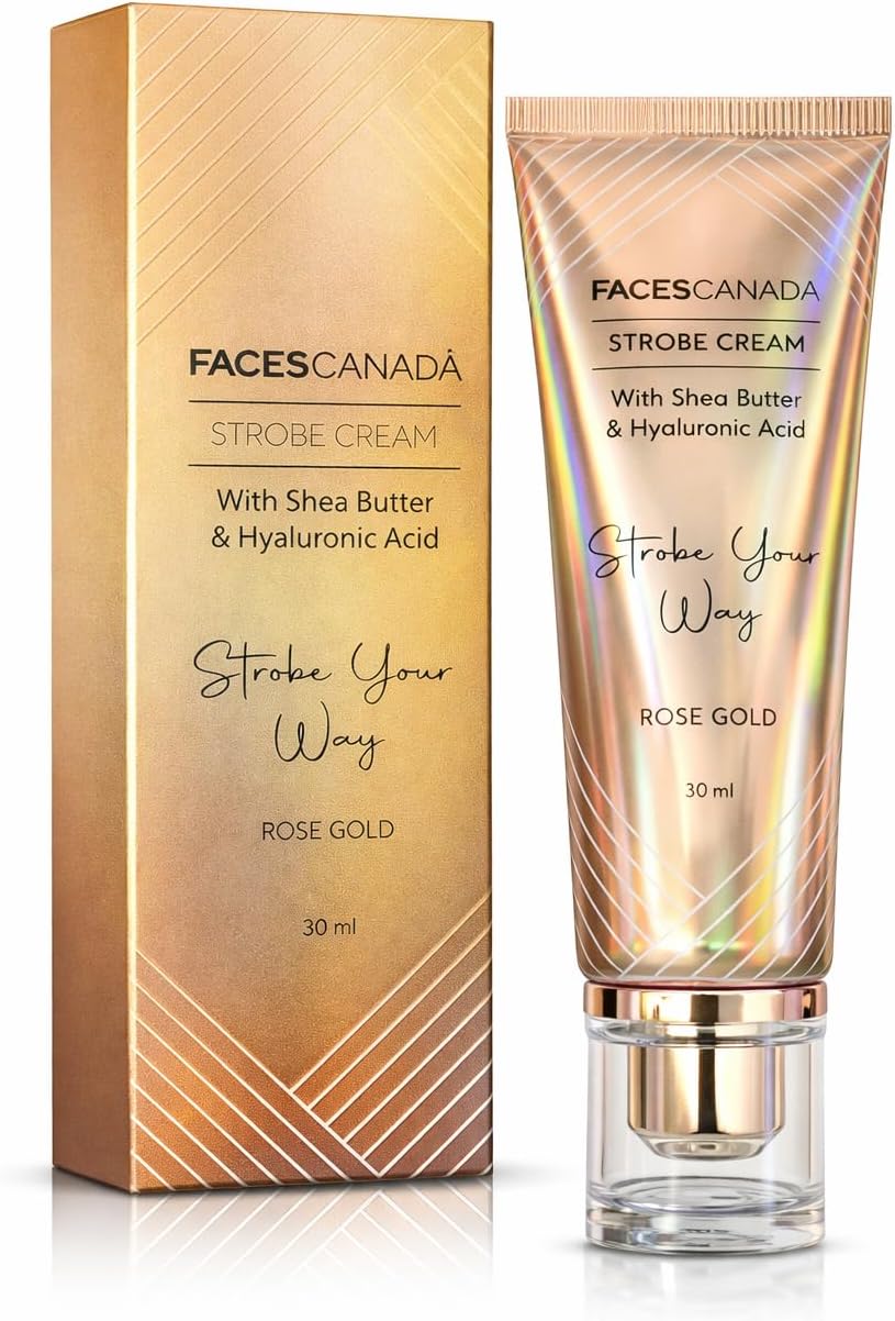 Faces Canada Strobe Cream Rose Gold, Illuminating Face Highlighter, Dewy Radiant Glow Makeup Base with Hyaluronic Acid and Shea Butter, 30ml