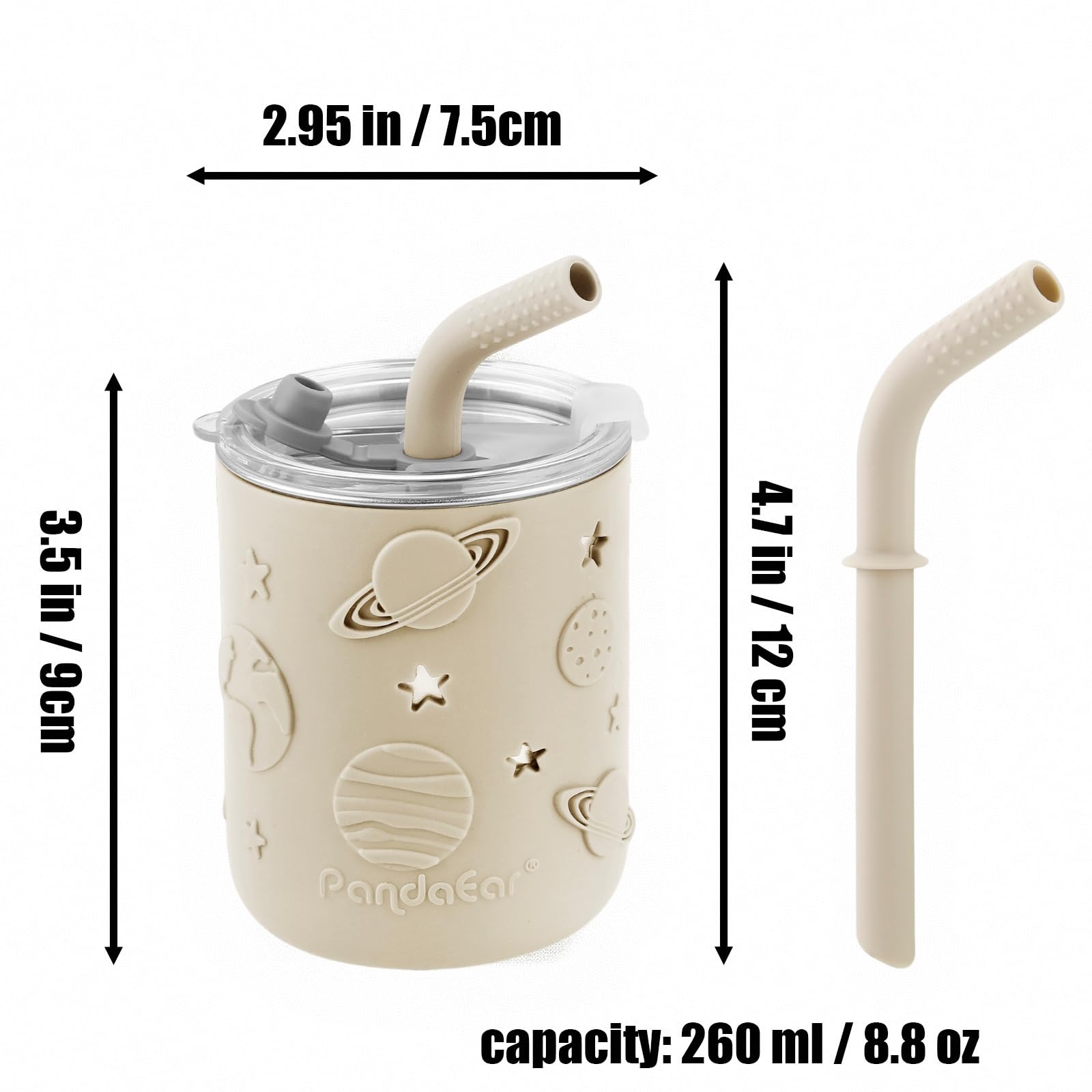 PandaEar Lot De 2 Gobelets Bébé En Acier Inoxydable Avec Couvercles Et Manchons En Silicone | 260 Ml Gobelets Anti-Fuite Avec Paille De Dentition Pour Bébés Et Enfants (Beige & Kaki)
