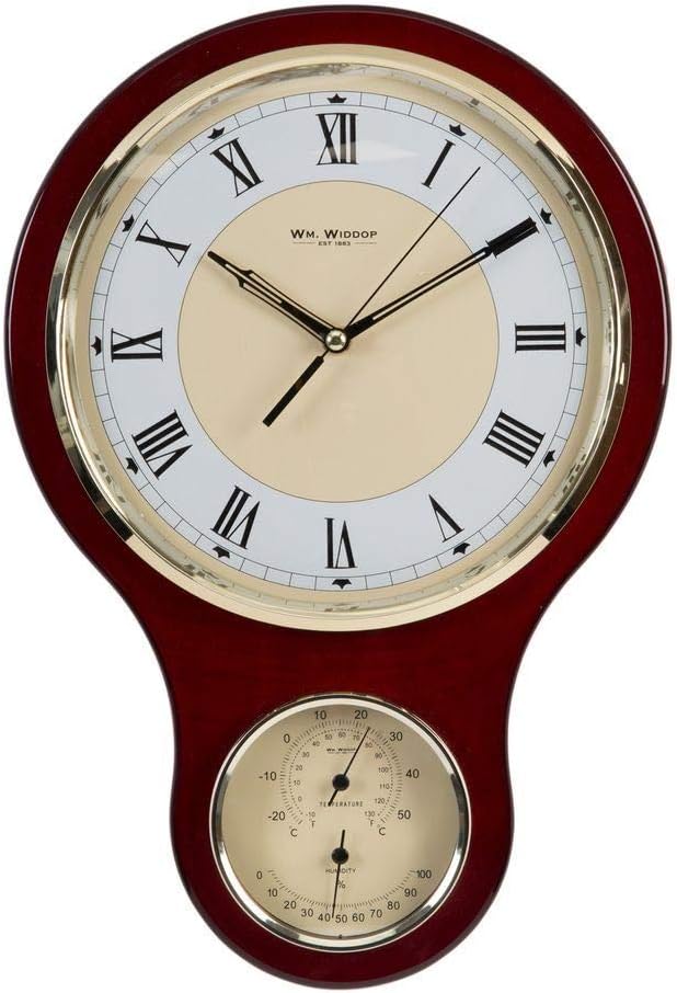 Classic Combo Clock and Barometer Thermometer Set mounted on Wooden