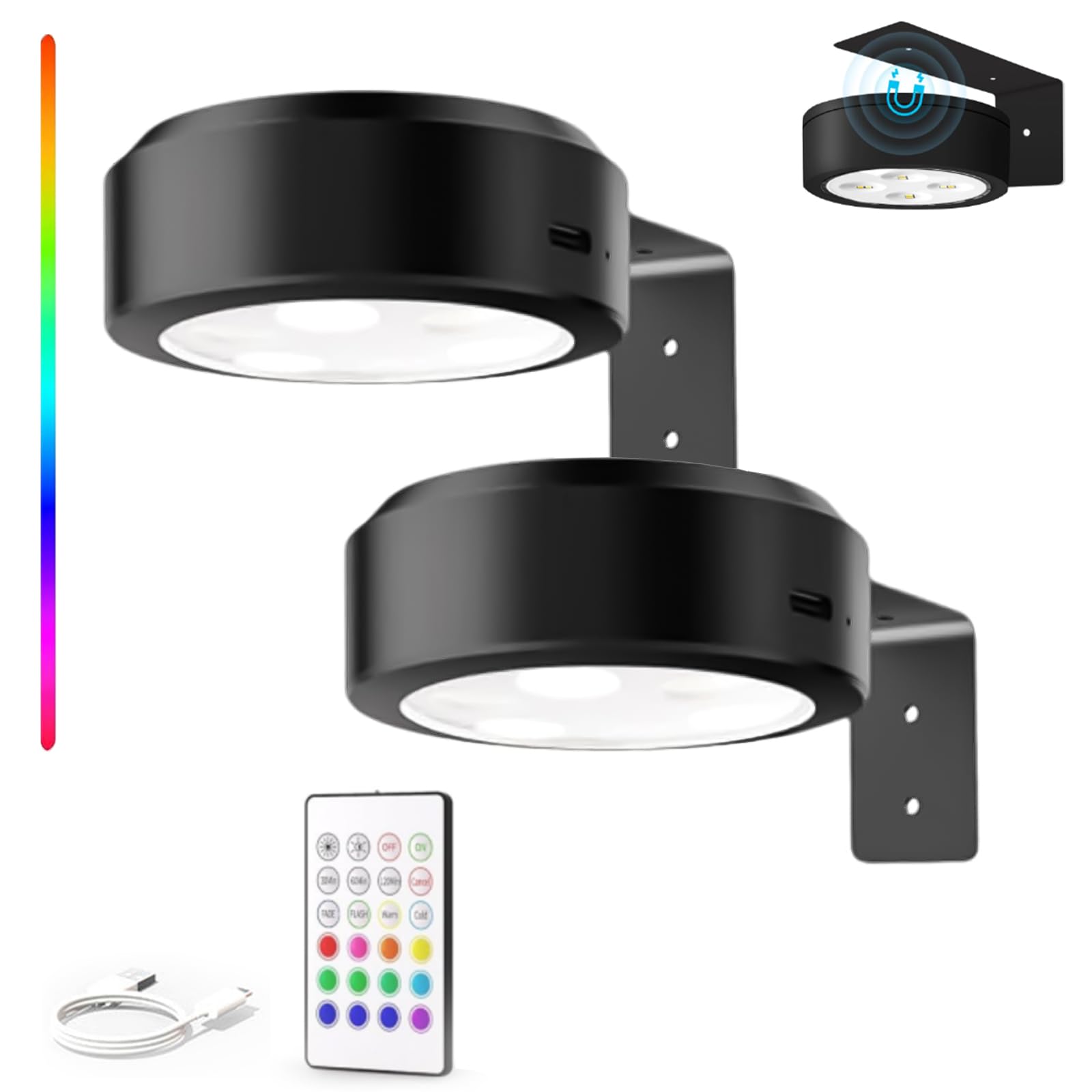 Topveden 3 Pack Picture Lights for Wall, Top Veden No Drill Picture Lights, Remote Control Control Adjustable Brightness Timer, 3 Color Temperatures or 12 RGB Colors for Art Display (2*Black,12RGB)