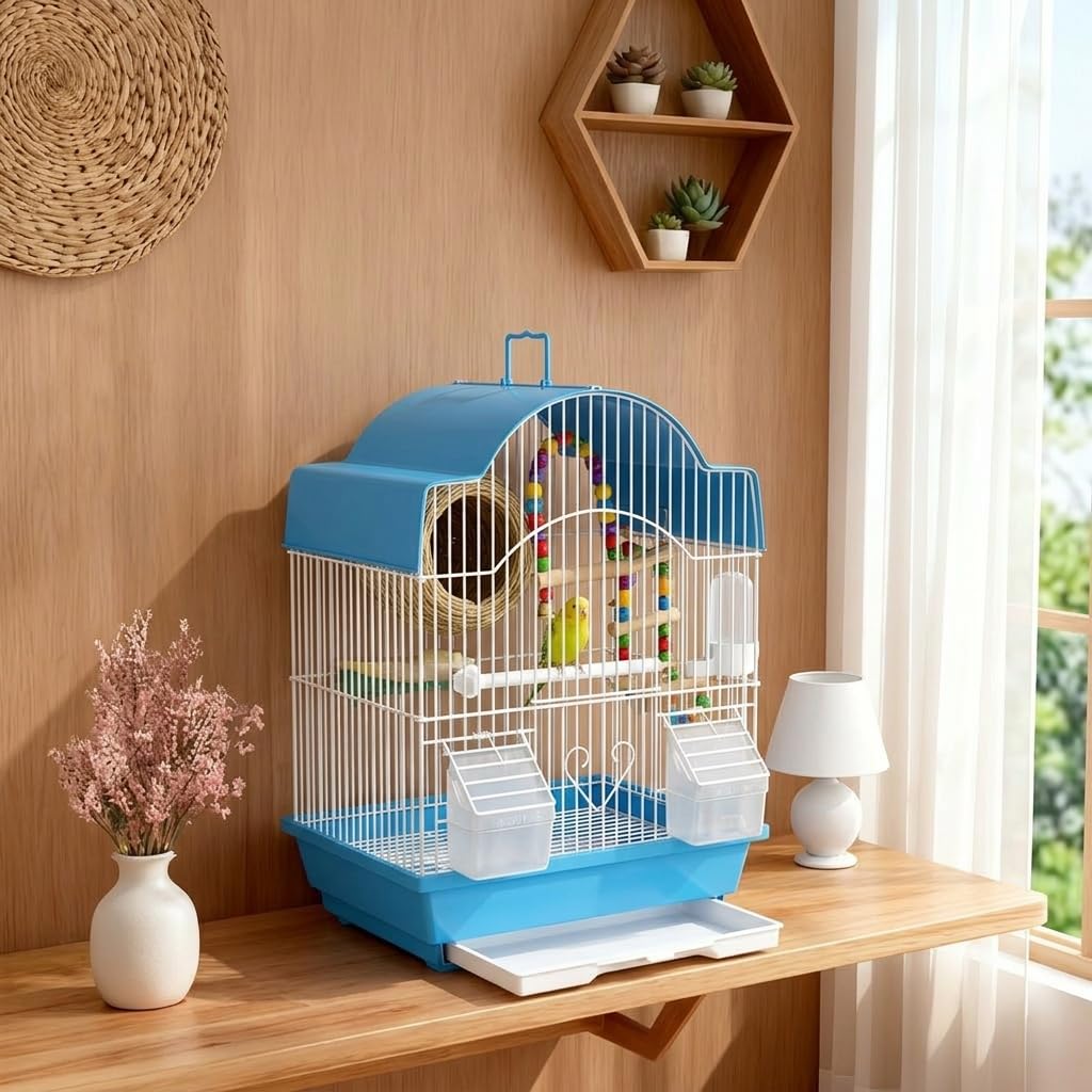 Jaula para Aves pequeñas y Medianas Metal con diseño Niveles, Jaula para periquitos - para Canarios, Azul, Azul