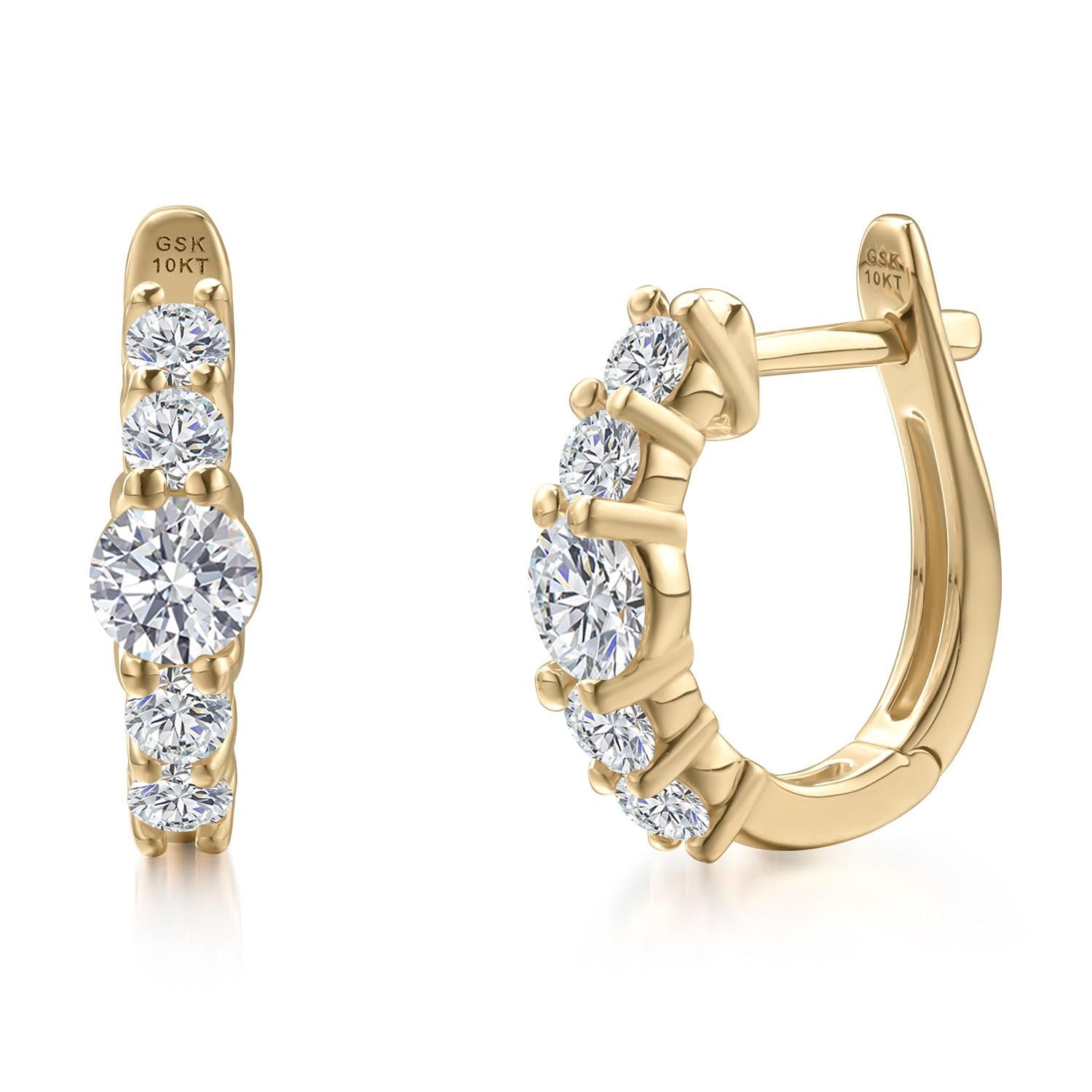 Gem Stone King 10K Yellow Gold Lab Grown Diamond Hoop Earrings for Women 1 06 Cttw Gemstone April