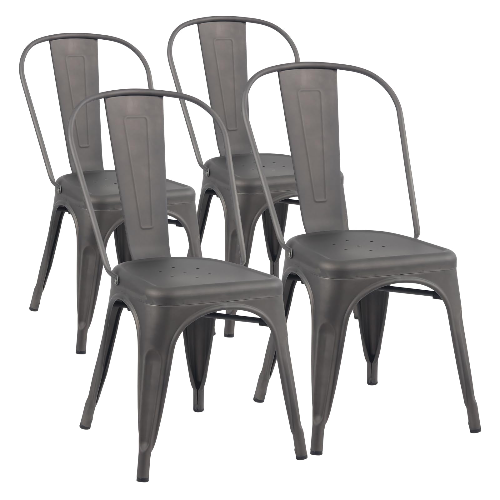 YOUNIKE Metal Dining Chairs Set of 4 Iron Stackable Removable Back Cafe Side Patio Chairs Rubber Feet Stylish Modern Indoor Outdoor Classic Chic Industrial Vintage Bistro Kitchen Rusty Grey