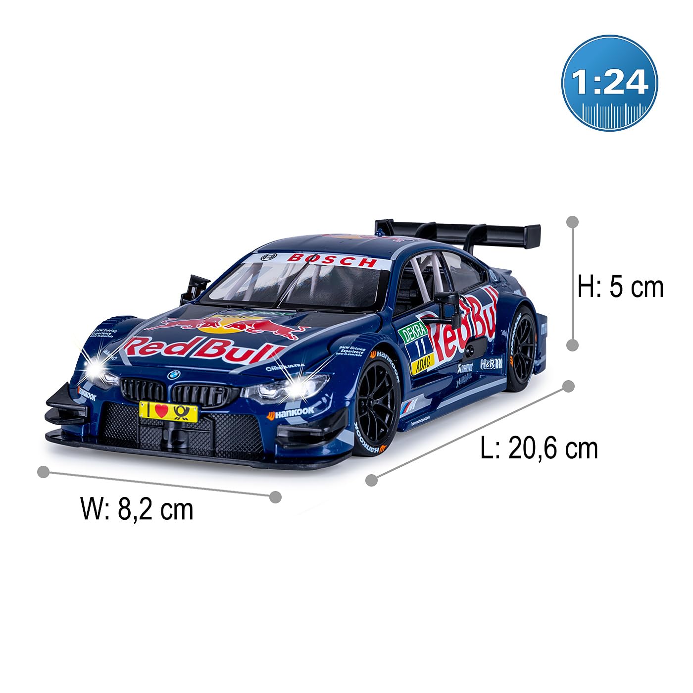 JAMARA 402629 BMW DTM GT3 Diecast 1:24 con batterie a bottone – Modellino di auto giocattolo per bambini, modello auto in miniatura, idea regalo per bambini, porta apri/chiusura manuale