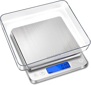 Food Scale, CHWARES Rechargeable Kitchen Scale with Trays 3000g/0.1g, Small Scale with Tare Function Digital Scale Grams and Ounces for Weight Loss, Dieting, Cooking, Meal Prep, Coffee, Jewelry