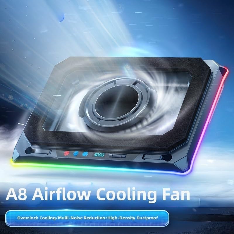 Tappetino di raffreddamento per computer portatile con 6 ventole silenziose e luce RGB, supporto regolabile in altezza per computer portatili da 12 a 17,3 pollici, alimentato tramite USB