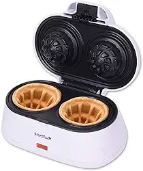 Máquina de fazer waffles duplos da StarBlue – Branca – Faz waffles belgas em formato de tigela em minutos | Perfeita para servir sorvete e frutas | Ideias de Presente 110 V 50/60Hz 1200 W