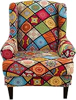 Vista 18 de Fundas para silla Wingback, 2 piezas, estilo americano, fundas elásticas para sillón de ala con parte inferior elástica, protector de muebles