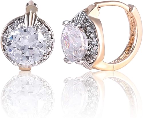 GULICX Joyería de moda Oro Tono Oval Cristal Blanco Encantador Real Pendientes De Aro, Cristal, Circonia cúbica