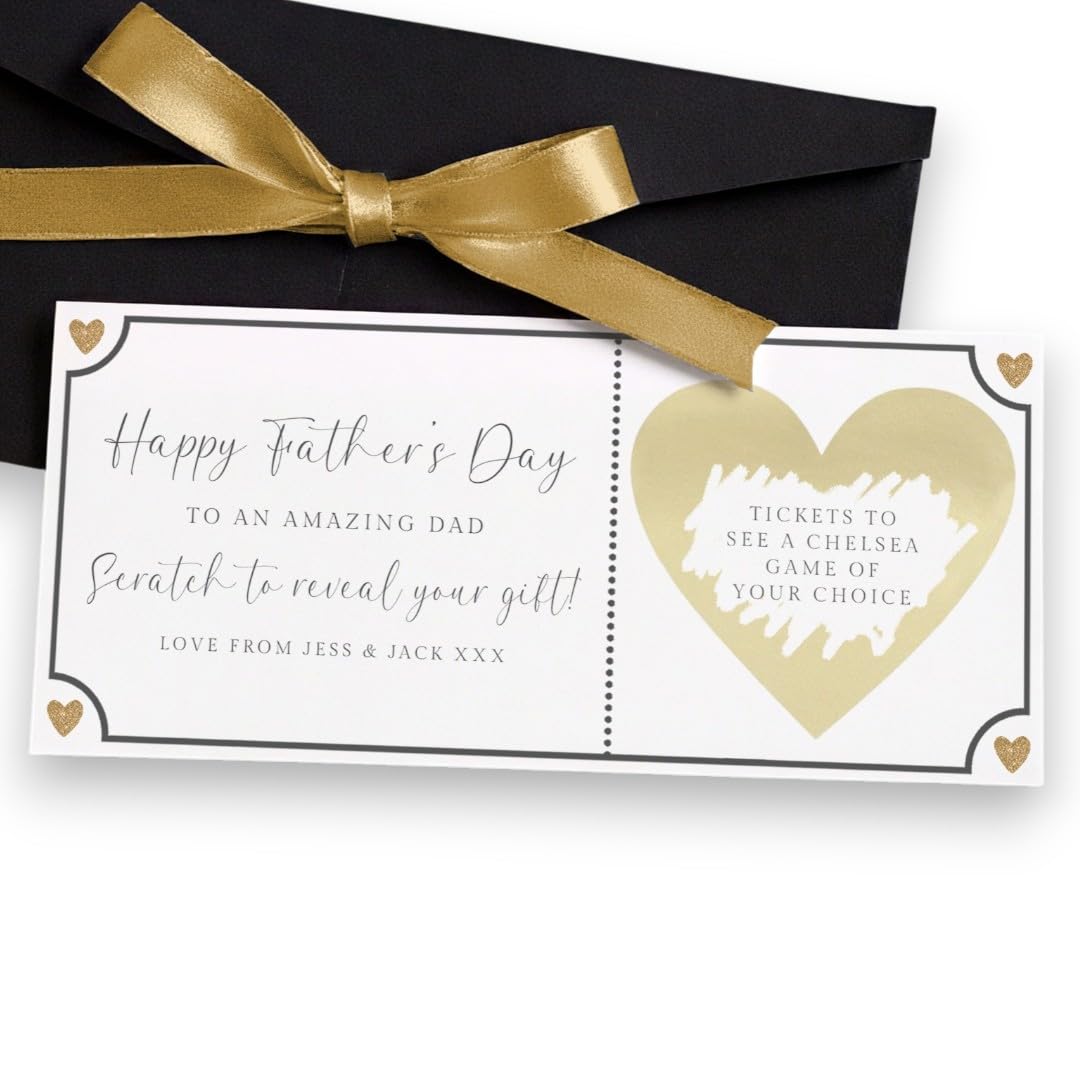 Personalised Fathers Day Scratch Card Reveal Football Match, Happy Fathers Day Scratch Off Football Tickets, WITH ENVELOPE