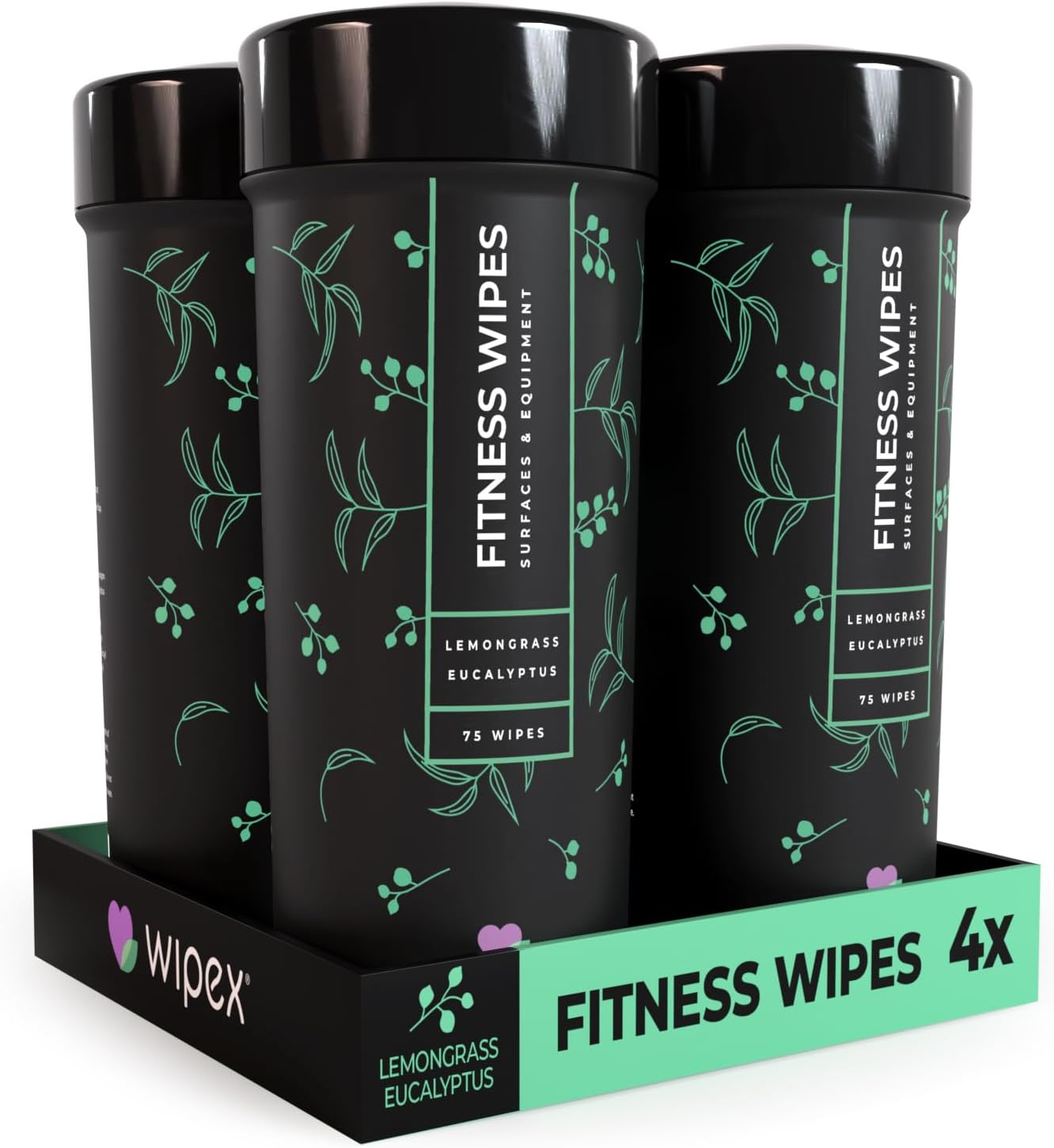 Wipex Natural Gym & Fitness Equipment Wipes for Personal Use - Lemongrass, Eucalyptus & Vinegar- Great for Yoga Mats, Pilates, Home Gym, Peloton, Spas - 4pk, 300 Wipes