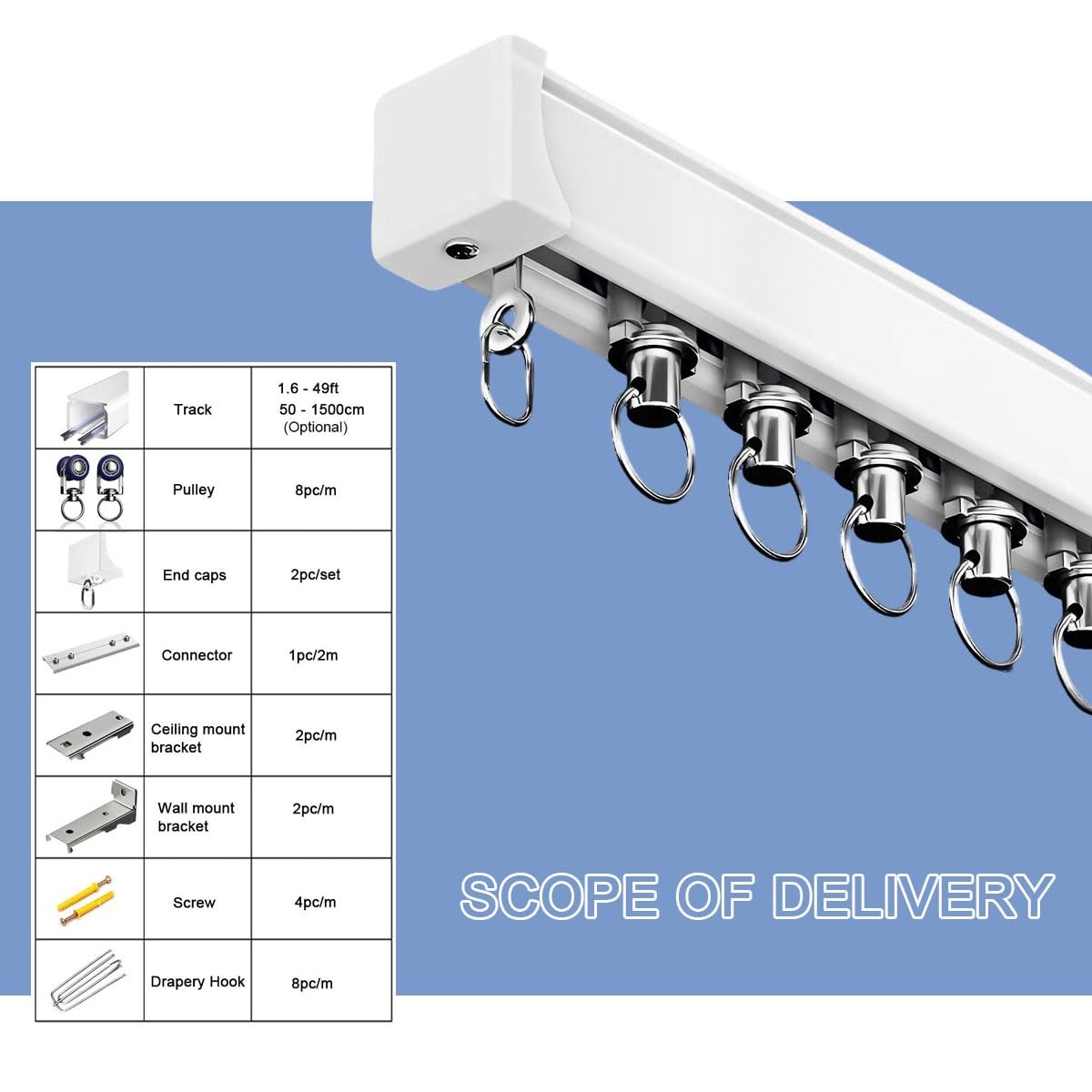 Gardinenschiene, Vorhangschiene aus Aluminium, Deckenmontage, 50-800 cm robustes Schienensystem für schwere Vorhänge, Raumteiler, Wohnzimmer, Schlafzimmer(330cm)
