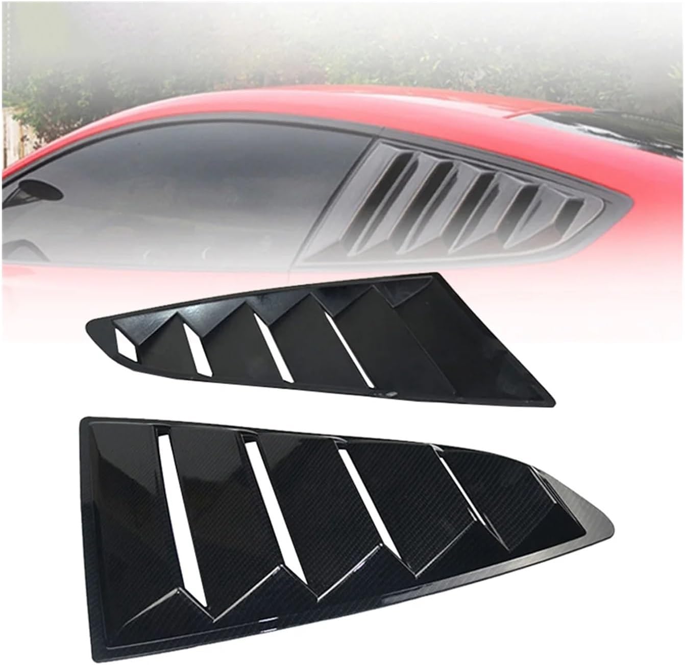 2 Pcs Carbon Fiber Color Rear Side Vent Quarter Window Louver Shutter Cover Trim Compatible with Ford Mustang 2015+