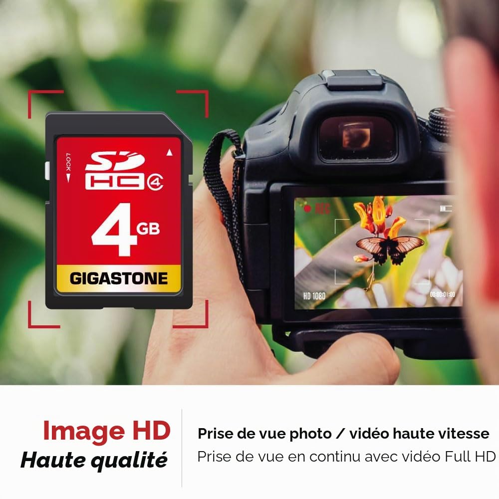 GIGASTONE Carte Mémoire SDHC 4Go Lot de 5 Cartes, Prime Série, Haute Vitesse, Compatible avec Photos, vidéos, Musique, des fichiers vocaux, Caméscope, Caméra, PC, Classe 4, avec 5 Mini étuis
