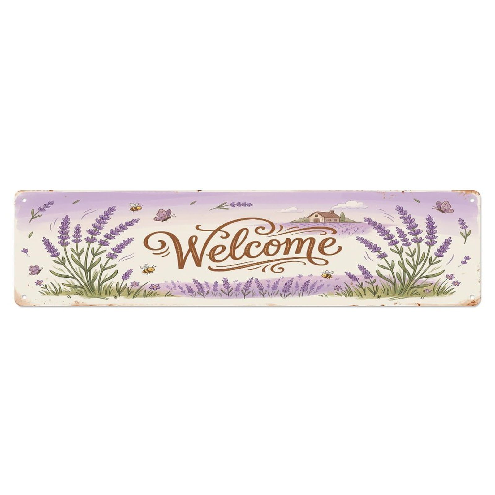 Cxhjca 4X16inch(10X40cm) Vintage Welcome Lavender Field Metal Tin Sign