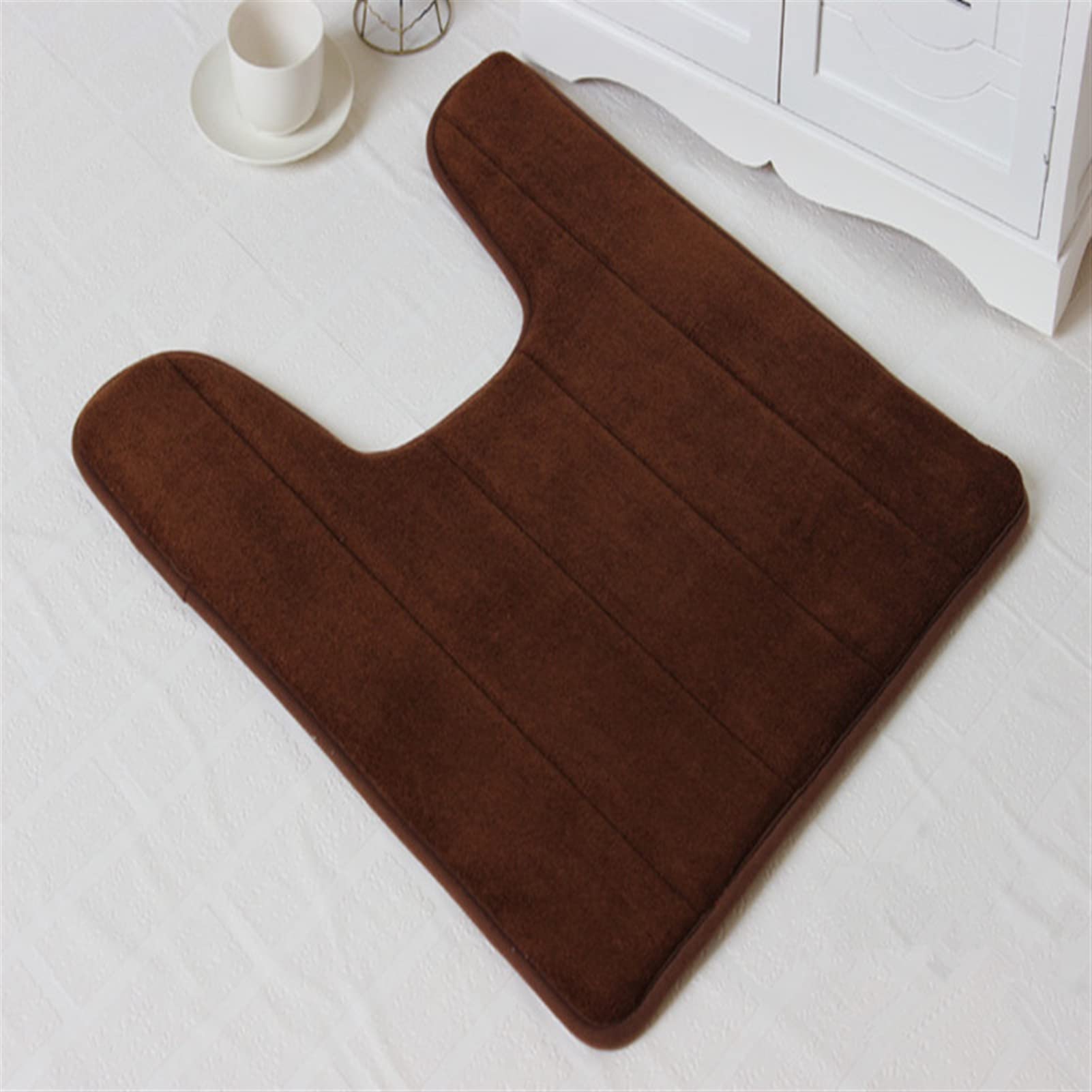 Lifup Soft U-Shaped Bathroom Rug, Memory Foam Bath Mat, Non Slip Water Absorption Dry Fast Toilet Mat, Bathroom Floor Mat Coffee 1.6 x 2.6 Feet