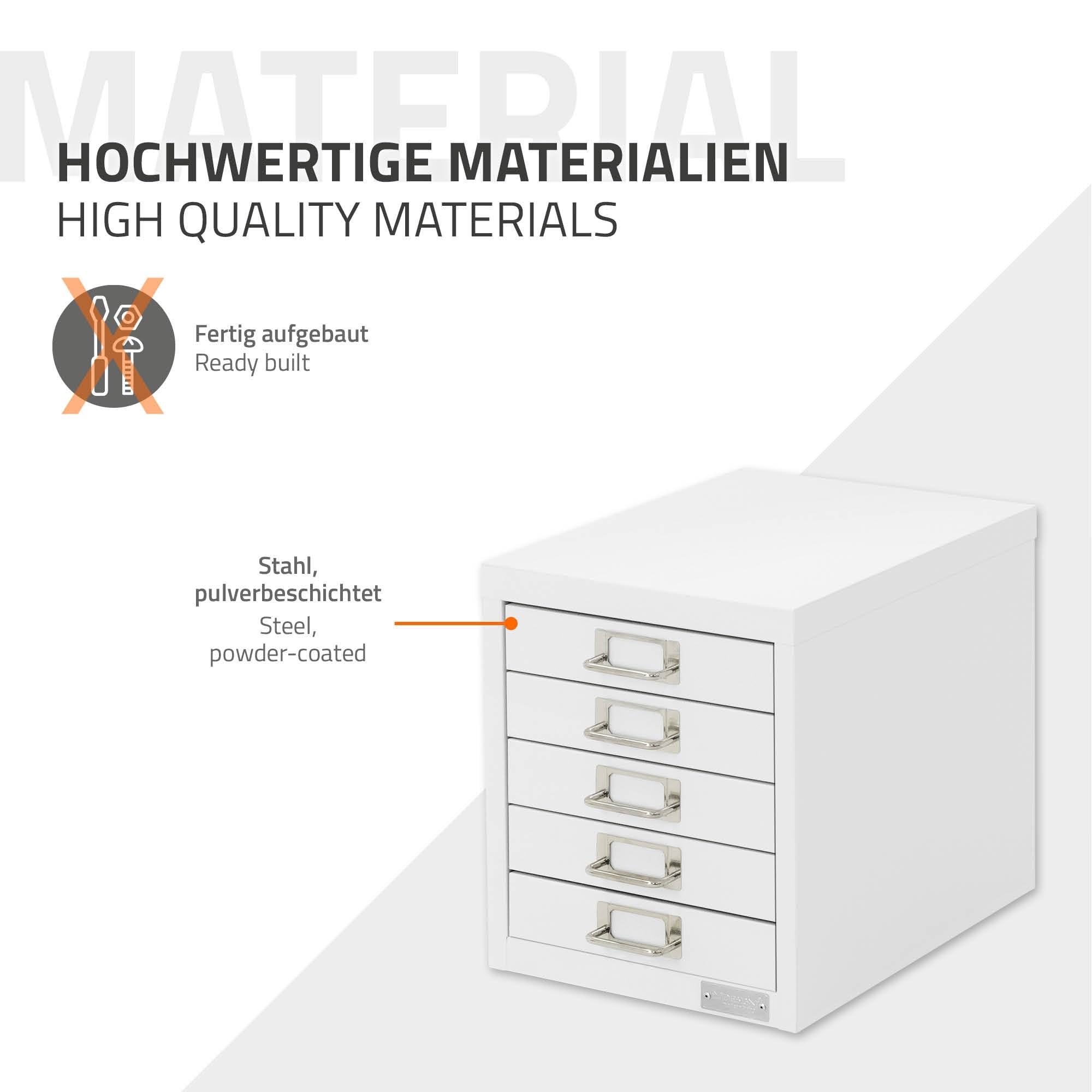 ML-Design Armadio per Archiviazione con 5 Cassetti 28x38x33 cm Bianco Cassettiera in Metallo per DIN A4 Schedario per Ufficio con Portaetichette Armadietto in Acciaio Portautensili Portaoggetti