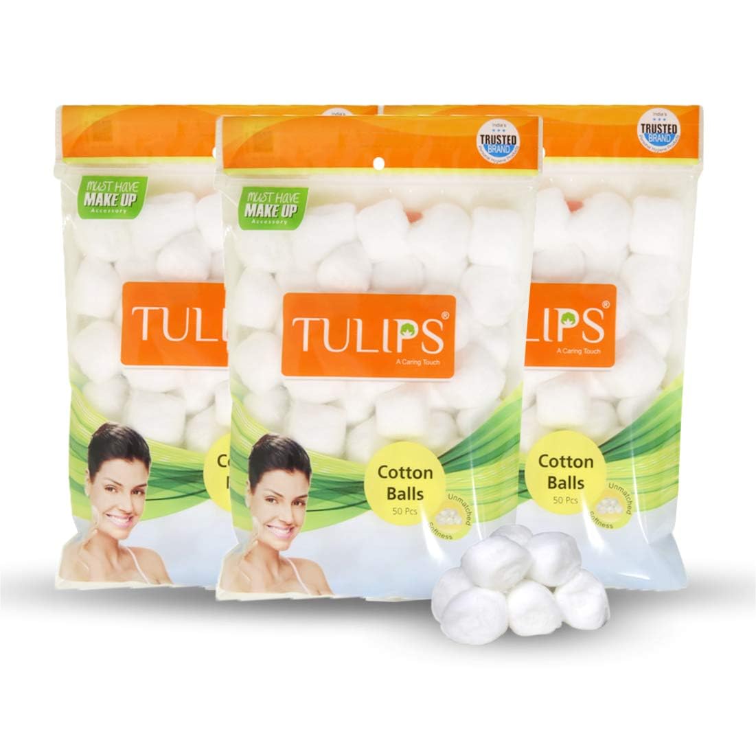 Tulips White COtton Ball in a Ziplock Bag, Perfect for nail polish remover & face cleaning (Pack of 3, 50 pcs each)