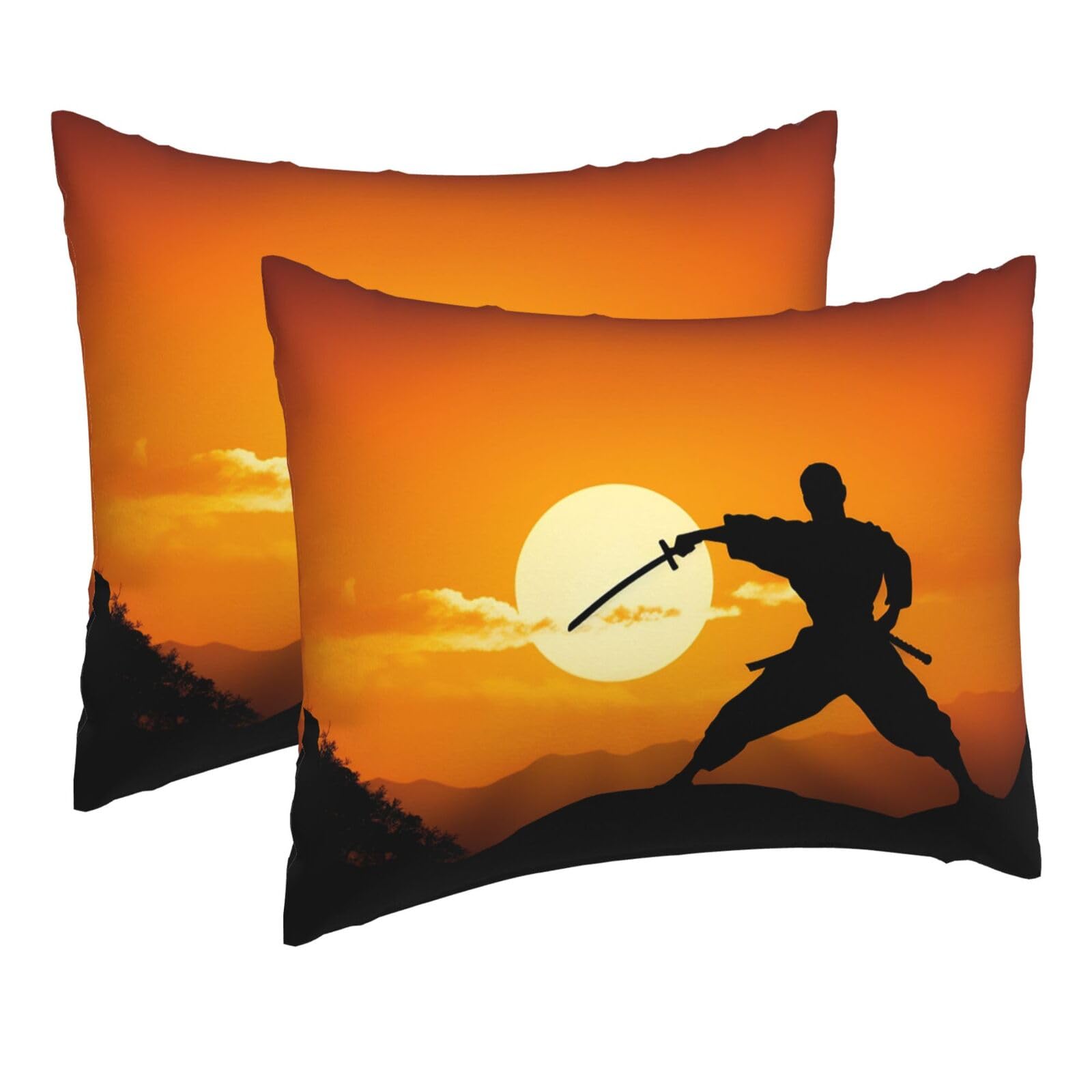 2 Pack Pillow Cases with Hidden Zipper, Soft Breathable Pillow Covers for Hair and Skin, Sun Karate Silhouette Pillowcases 16"x20" Bed Pillow Protectors Cover for Sleeping Gifts