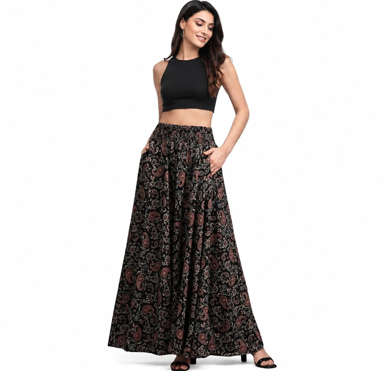 vidhata fashion Viscose Rayon Flared Palazzo Loose/Relaxed Fit Regular, Casual Wear Palazzo Pants for Girls & Women with Pocket-picture-16