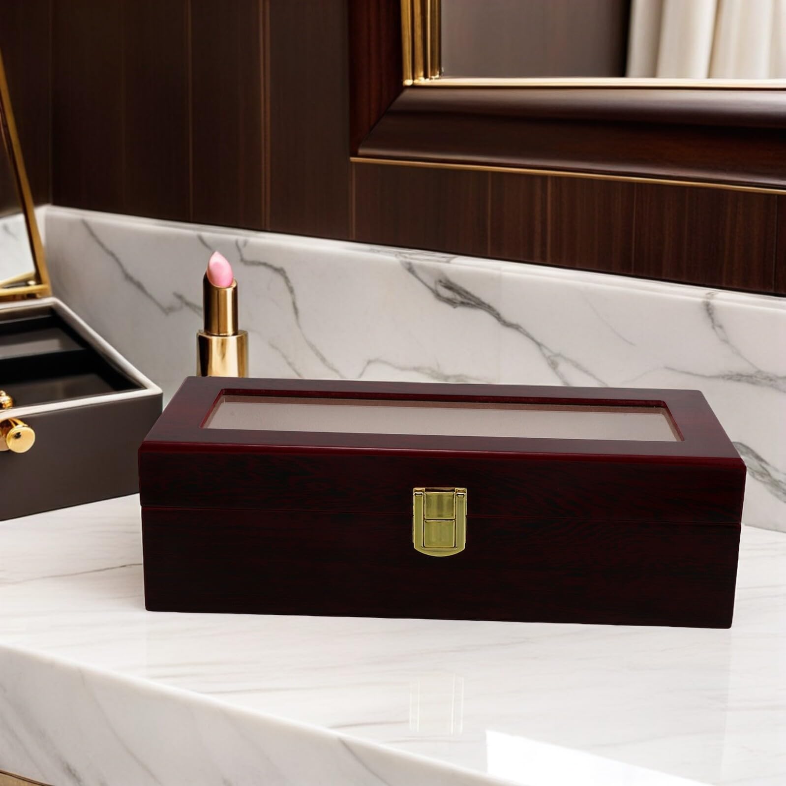 ifundom Caja de Reloj para Hombre de Madera Lacada Estuche Portátil con Compartimentos Organizador de Relojes para Viajes y Hogar Caja de Almacenamiento de Relojes
