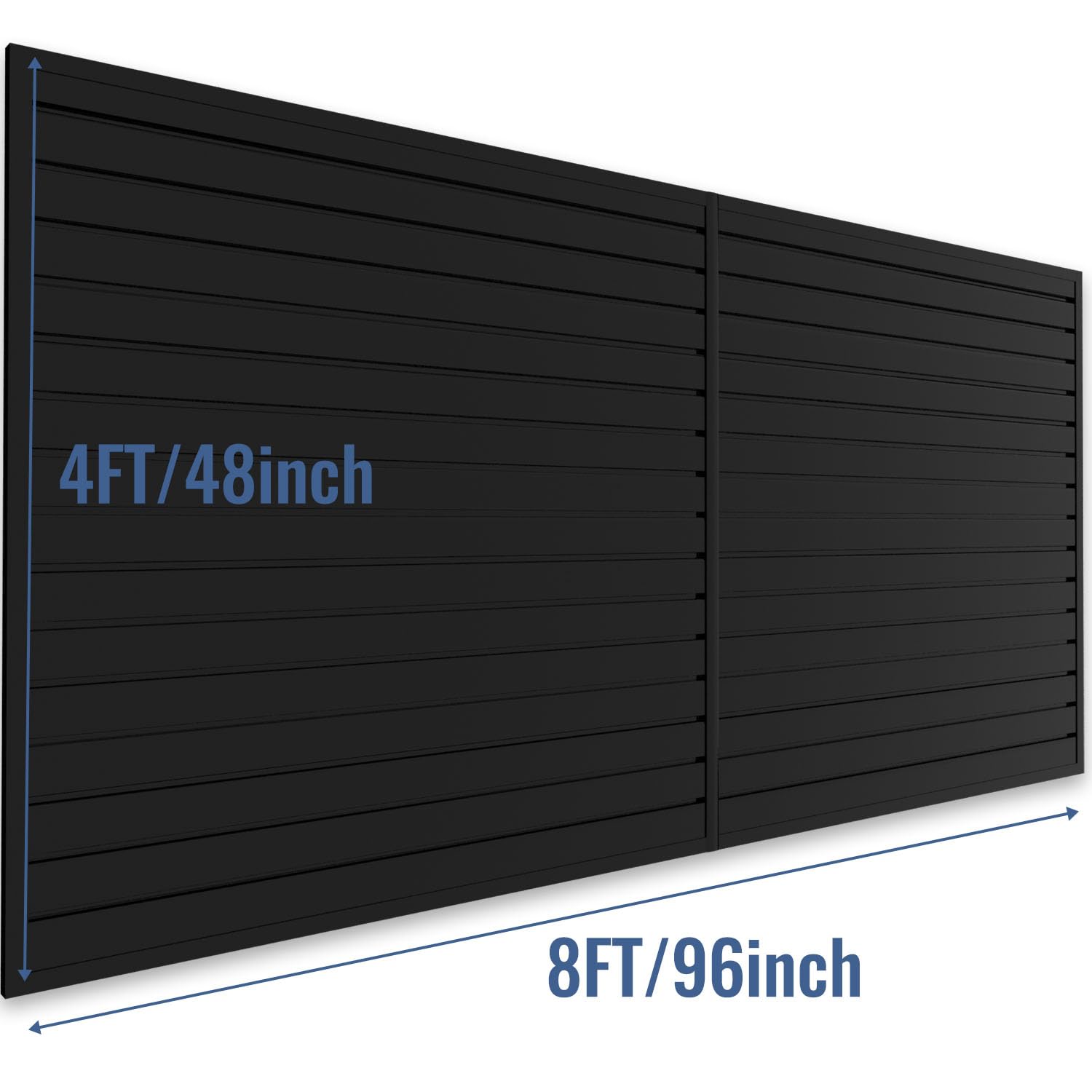 Slatwall - Organizador de garaje de PVC resistente montado en la pared, paneles de pared de listones entrelazados para organización de herramientas (negro, 4 x 8 pies)