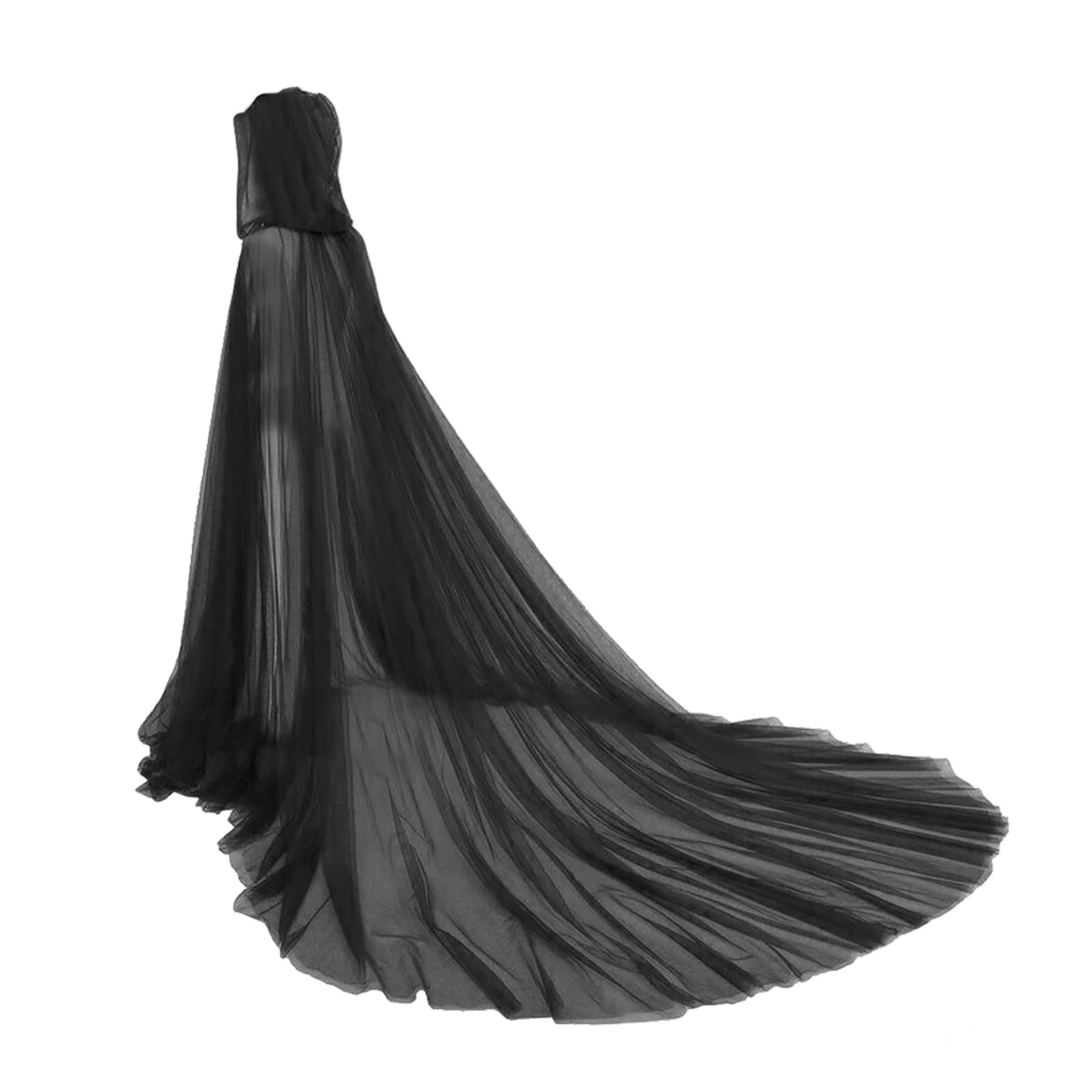 FakeFace Women Tulle Hooded Cloak Wedding Bridal Dress Robe Vampire Witch Elf Full Length Cape with Hood Halloween Cosplay Costume (Black) - Image 3