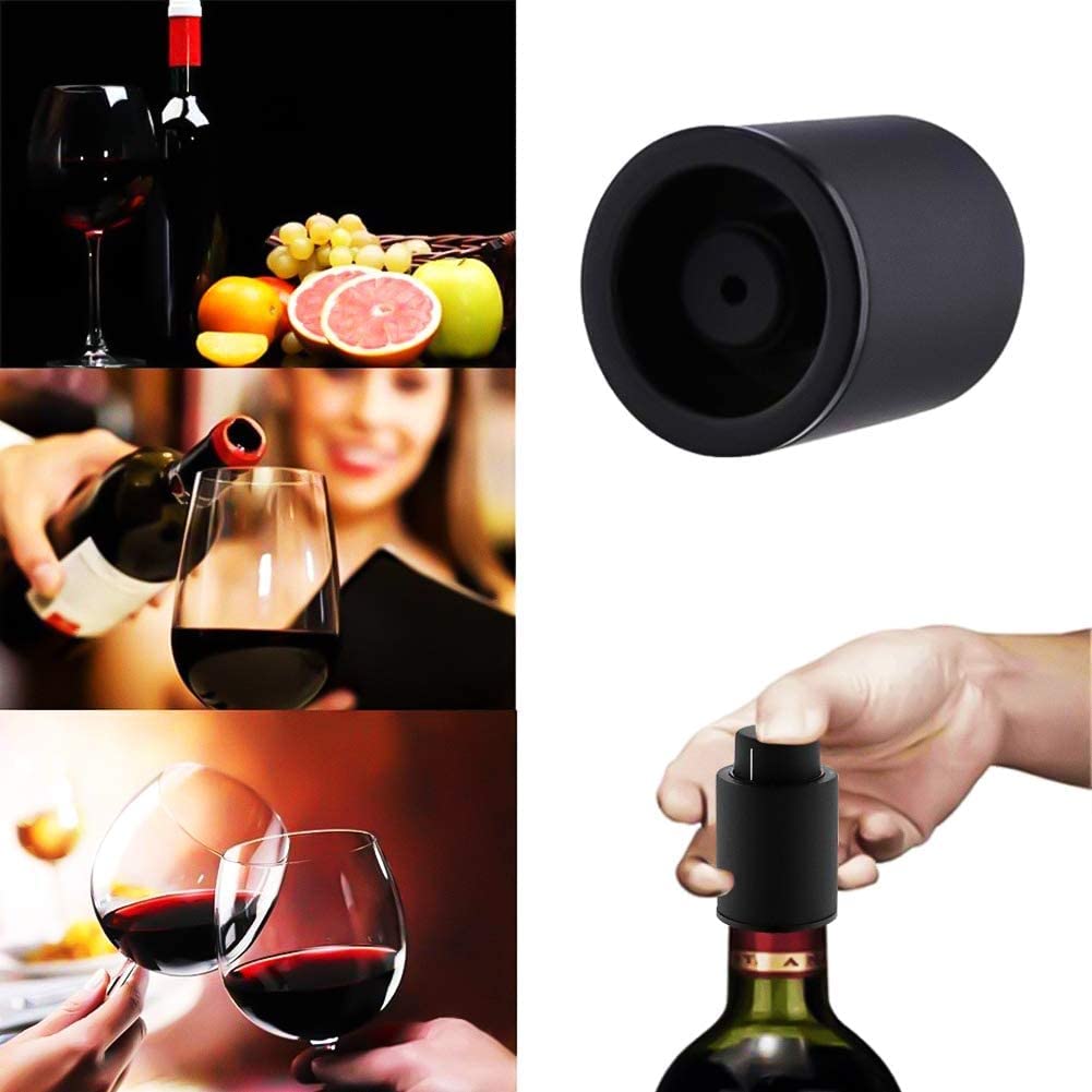 Philorn Tappi Sottovuoto Per Vino Con Indicatore Di Data - Confezione Da 2 - Nero - 2