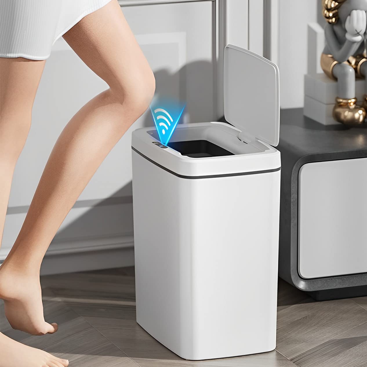 Sooyee Bathroom Trash Can with Lid, 4.2 Gallon Slim Smart Trash Can