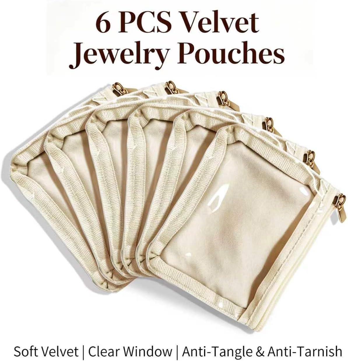 Travel Jewelry Organizer Pouches, 6 Pack Soft Velvet Clear Zipper Jewelry Bags, Lightweight Anti-Oxidation Jewelry Storage Pouch for Travel & Gift