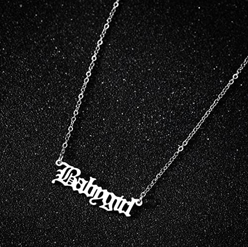 zwyjd ZWSHAN Babygirl Lettre Collier en Acier Inoxydable Mots Clavicule Chaîne Ras du Cou Vintage Rétro Punk Rock Bijoux Cadeau pour Filles Femmes,Type 2 Cover