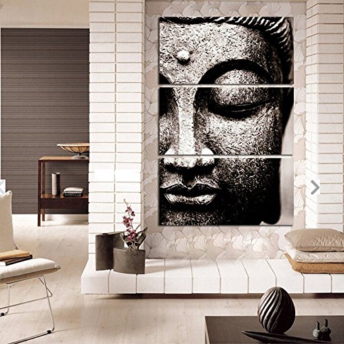 Tableau sur toile Bouddha triptyque moderne avec impression HD gris abstrait - 3