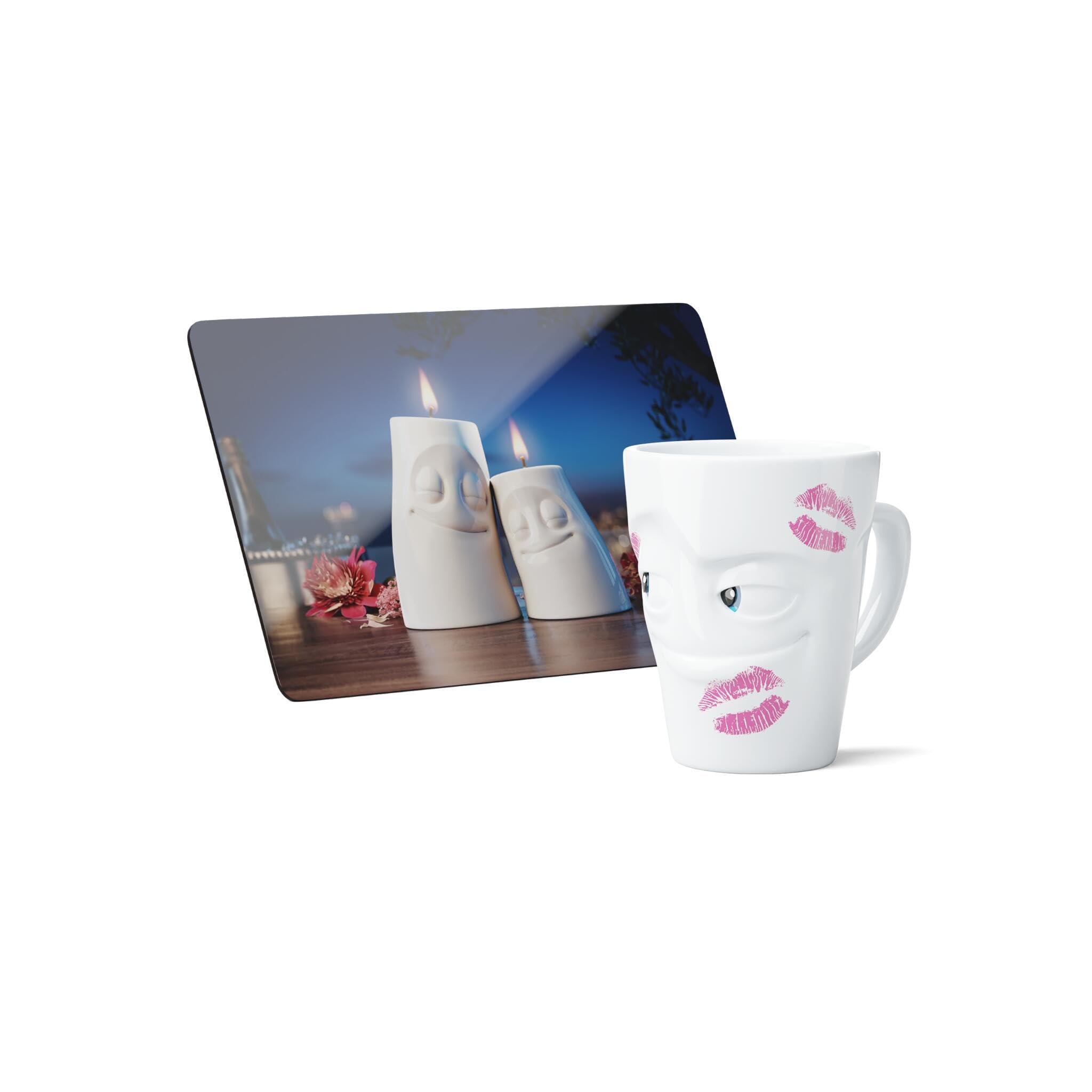FIFTYEIGHT PRODUCTS Muttertag Henkelbecher Geküsst 350ml Movie Edition & Frühstücksbrettchen Liebesschwur