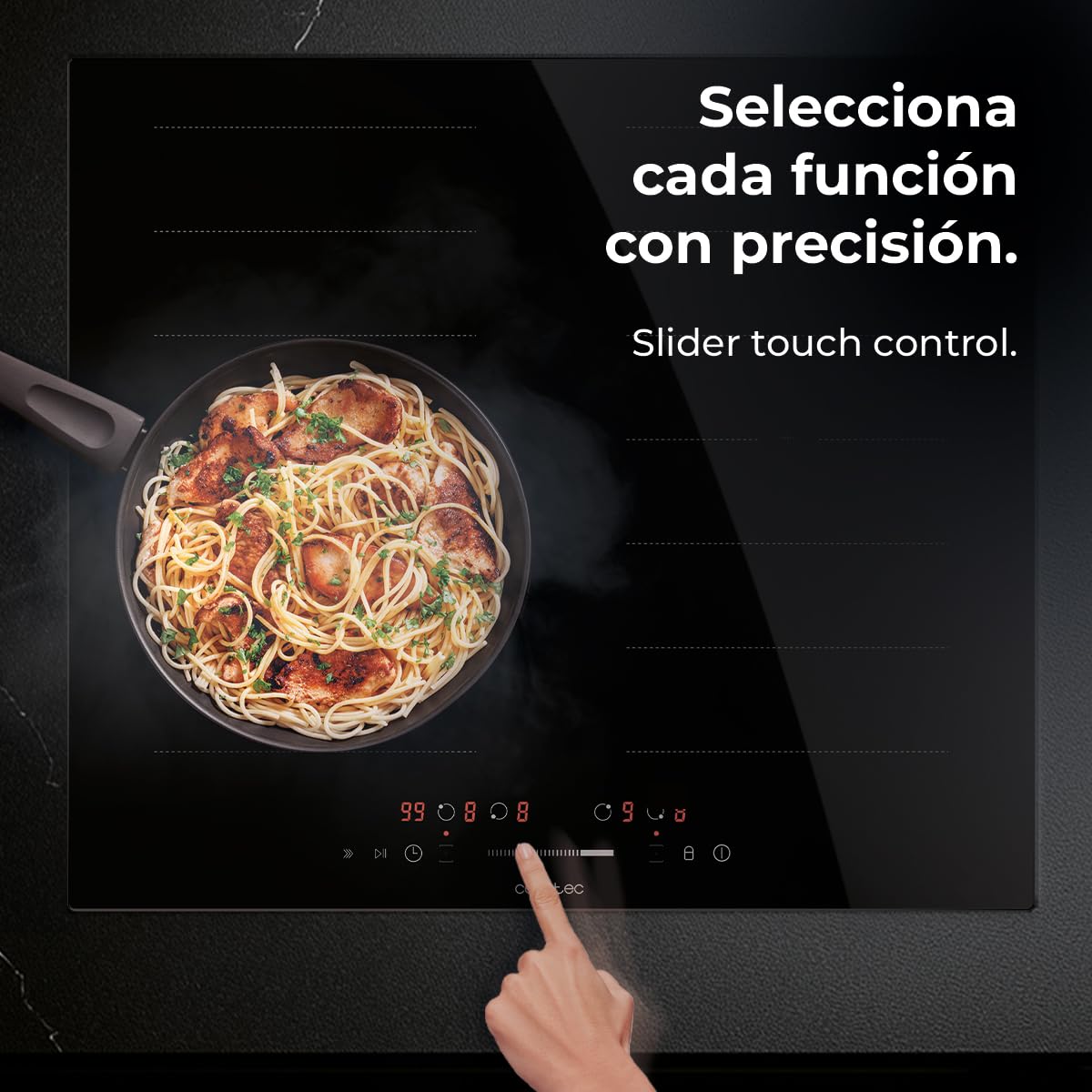 Cecotec Placa de Inducción 2 Zonas Flex Bolero Squad 4001 Flex. 7200W, 9 Niveles, Bajo Consumo, Temporizador, Booster Function, Control Táctil, Bloqueo para Niños, Stop&Go