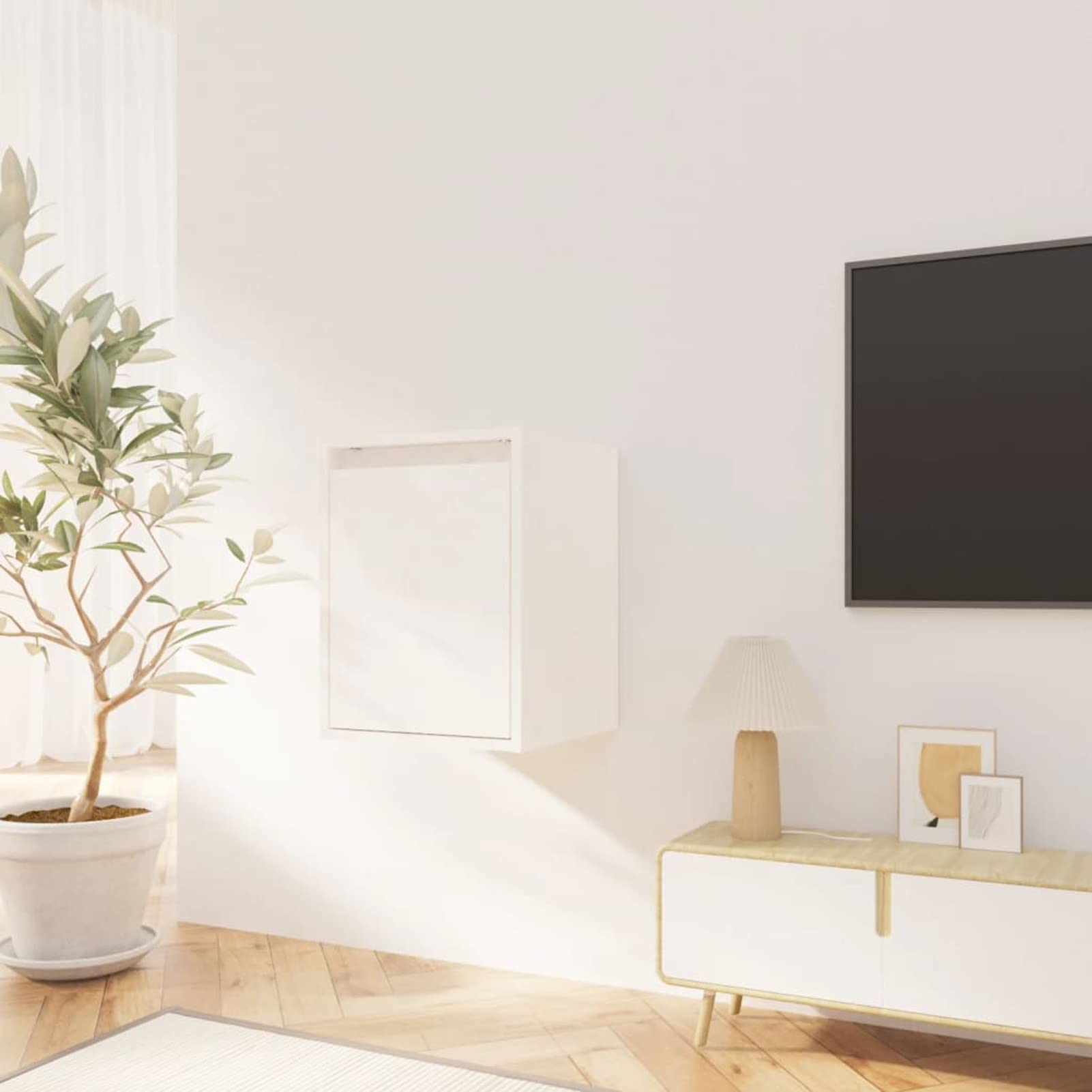 Goliraya Floating TV Console Floating TV Unit Wall Cabinets Wall-Mounted Desk Storage Hutch for Home and Office White 30x30x40 cm Solid Wood Pine