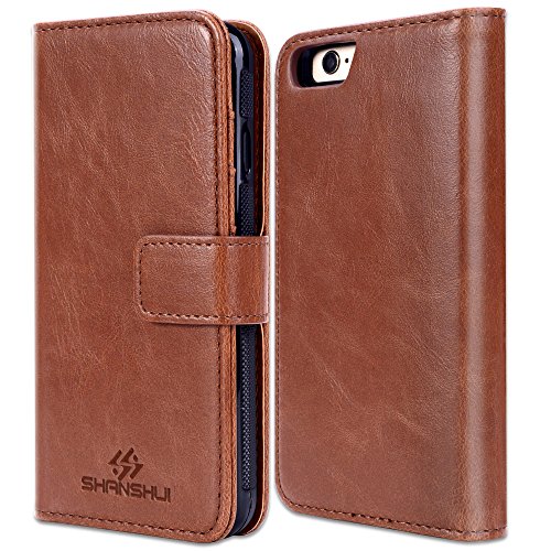 SHANSHUI Wallet Case Compatible with Apple iPhone 6 / 6s, PU Leather RFID Blocking Flip Magnetic Detachable Folio Card Slot Kickstand Wallet Case (Brown 4.7 inch)
