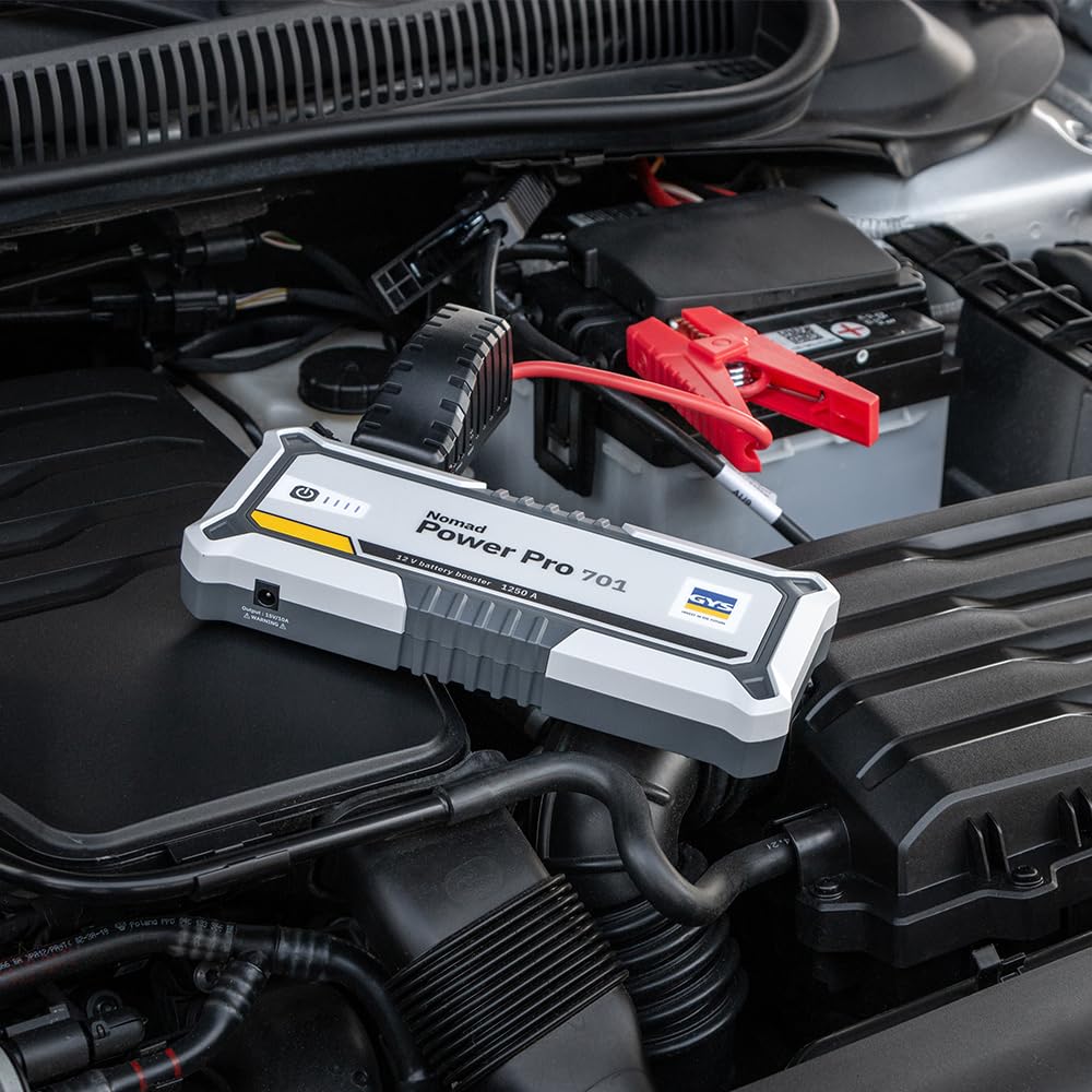 GYS, Nomad Power Pro 701, arrancador/Booster batería de Litio portátil 2000A, vehículos de 12 V (Motocicleta, Coche), Arranque Seguro, batería Externa de 6 Ah (PowerBank), lámpara LED, Pantalla LCD