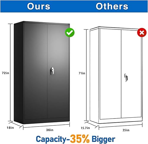 Miniatura 4 de Armario de almacenamiento de metal, gabinete de metal con bloqueo de 72 pulgadas con 4 estantes ajustables, 2 puertas y cerradura para