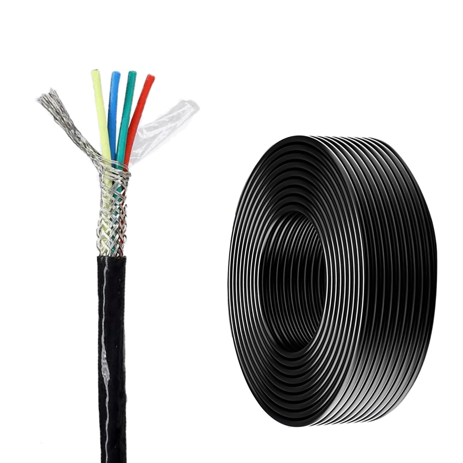 Cavo Di Segnale Schermato Ad Alta Temperatura AFPF/KFFP, Isolato In PTFE, Resistente Alle Interferenze Elettromagnetiche, 300 V, -60 °C ~ 200 °C, For Sensori, Automazione,(100ft,0.5mm²-5C)