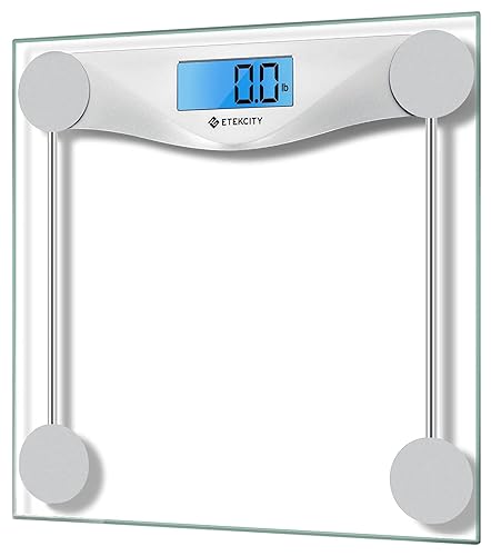 Etekcity Digital Body Weight Bathroom Scale, Large Blue LCD Backlight Display, High Precision Measurements,6mm Tempered Glass, 400 Pounds - Transparent-silver