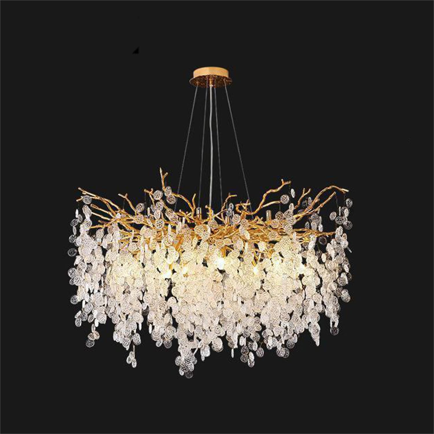 Abinlina One Color Gold Leaf Chandelier Tree Branch Crystal Pendant Light Fixture For High Foyer, Dining Room, Bedroom, Living Room - 80Cm Round Design(Round80cm)