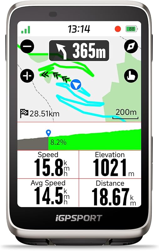 iGPSPORT BiNavi Bike Computer, 3.5‘’ Touch Screen Map Navigation Music Control Climb Tips, Wireless GPS Cycling Computer