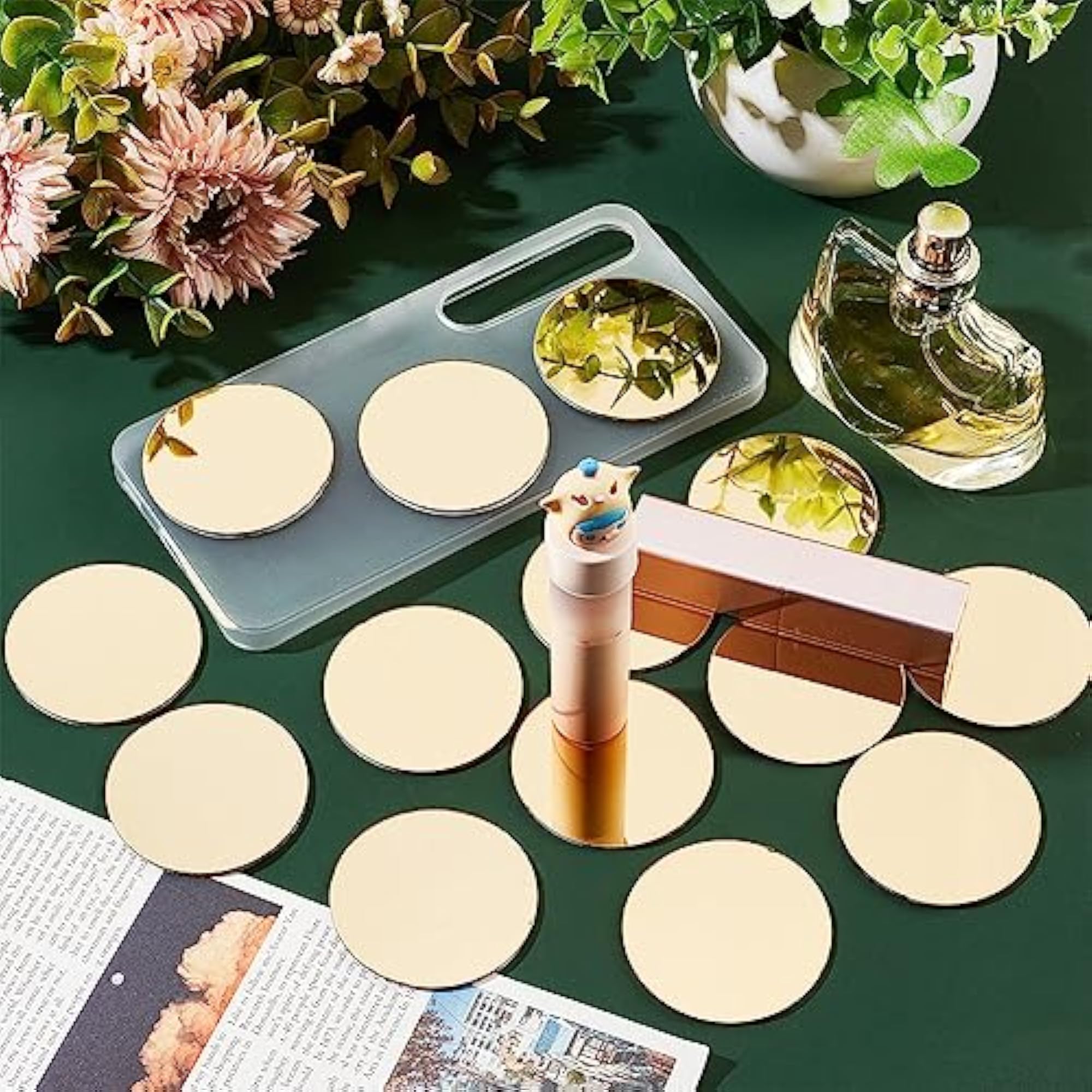 Gold Round Mirrors for Crafts, Self Adhesive Tiles
