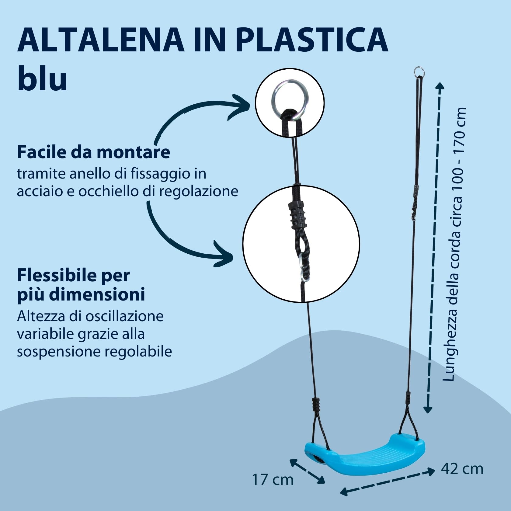 Hudora Altalena con Sedile Blu - Altalena per Bambini da Esterno con Seduta in Gomma - Certificata TÜV Rheinland/GS con Funi Regolabili in Altezza - Fino a 50kg
