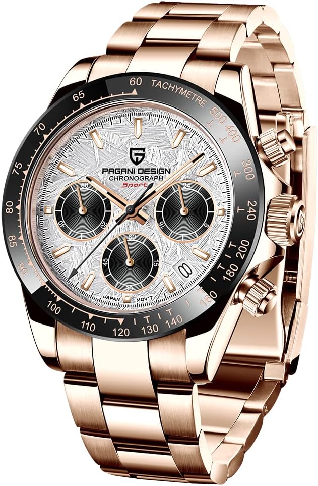 Pagani Design Homage Men's Quartz Watches Japan Movement Ceramic Bezel Stainless Steel Screw-in Crown Waterproof Sport Chronograph Watch Fashion Casual Synthetic Sapphire Mirror 1644 Wrist Watch