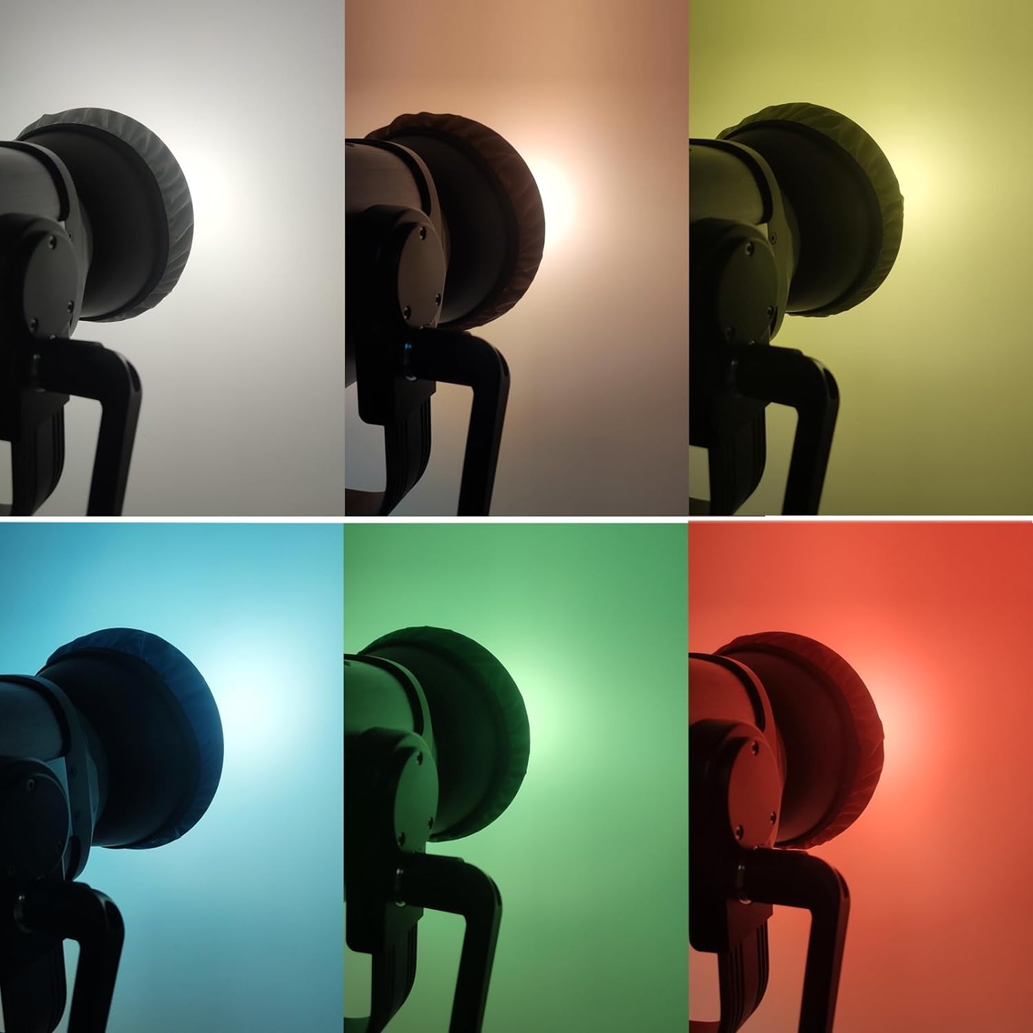 Paquete de 6 calcetines difusores de luz suaves con banda elástica para reflector estándar de 18 cm, rojo, amarillo, azul, marrón, verde, blanco para reflector de montaje Bowen estándar de