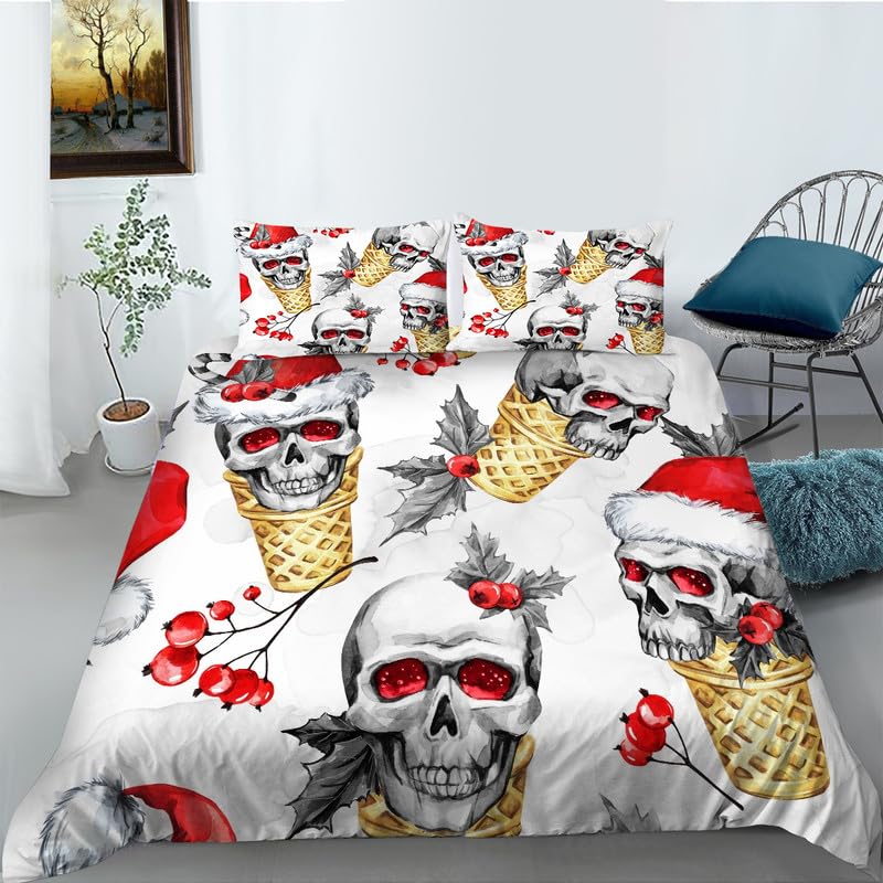 Housse de couette 220x240 Squelettes de Noël avec 2 taies d'oreiller pour lit adulte