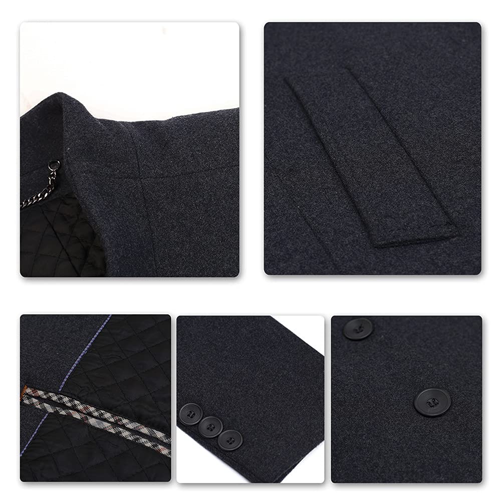 YOUTHUP Cappotto da Uomo Invernale in Lana Spessa Trench Cappotto di Media Lunghezza Slim Fit Imbottito Caldo Casual Peacoat